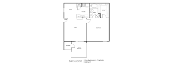 floor plan of the one bedroom one bathroom floor plan  apartments 1928
