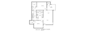 a floor plan of two bedrooms and one bath with a bedroom and a bathroom