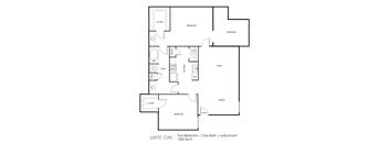 floor plan of the two bedroom one bath floor plan at the residences at stadium estates