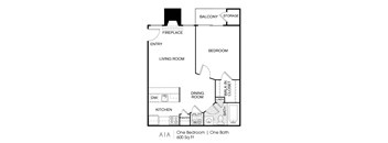 A one bedroom apartment with one bath is 600 square feet.