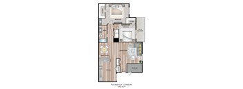 B1 floorplan, 2 bedroom 1 bathroom