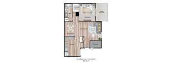 A1 floorplan, one bedroom one bathroom