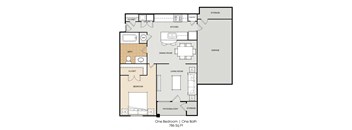 a floor plan of a studio apartment with a bedroom and a living room