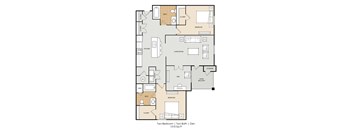 a floor plan of two bedrooms and two baths and a large living room
