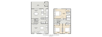 a floor plan of two bedrooms and one half of a bathroom