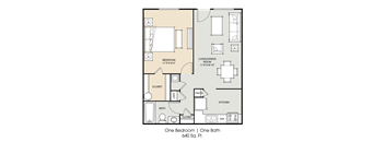 a floor plan of one bedroom one bathroom and a closet
