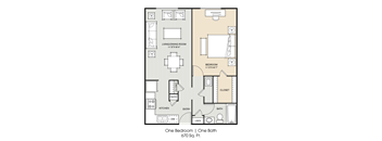 a floor plan of one bedroom one bathroom and a closet