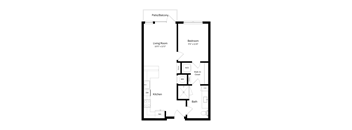 a floor plan of a unit with a bedroom and a living room