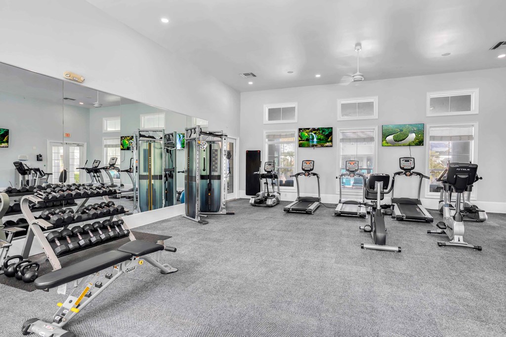 the gym is equipped with state of the art cardio equipment and weights