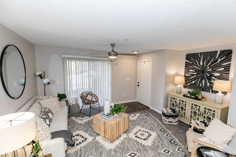 a living room with a couch and a coffee table