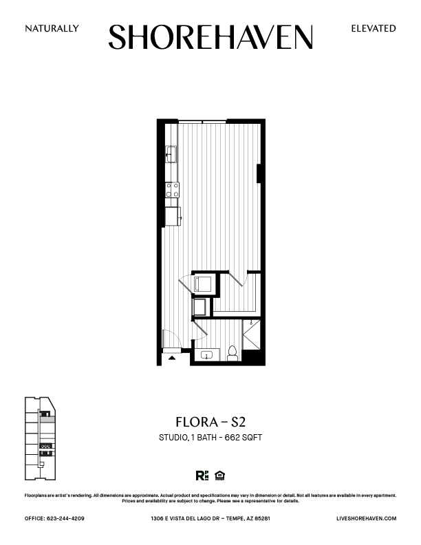 A black and white image of a floor plan for a studio apartment.