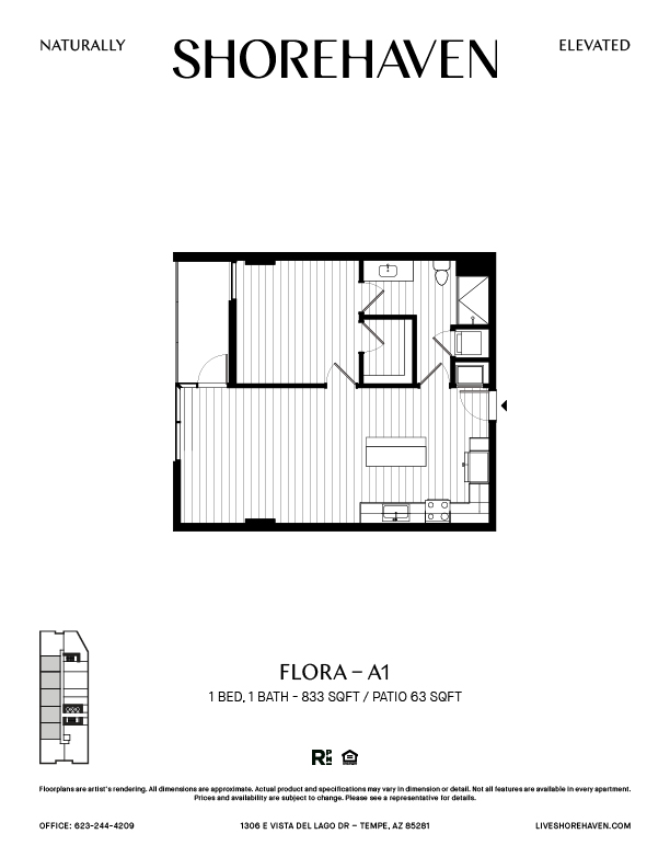 A black and white image of a floor plan for a one bedroom apartment.
