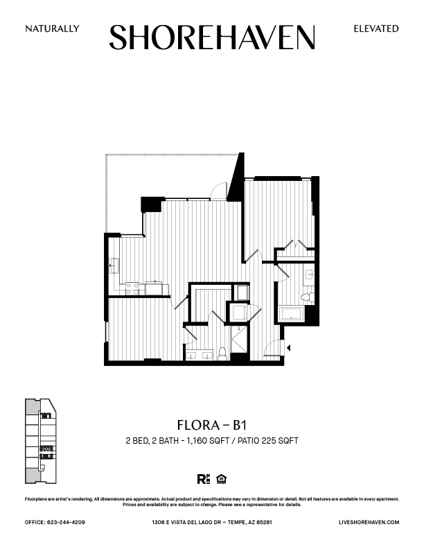 A black and white image of a floor plan for a property named Shorehaven.