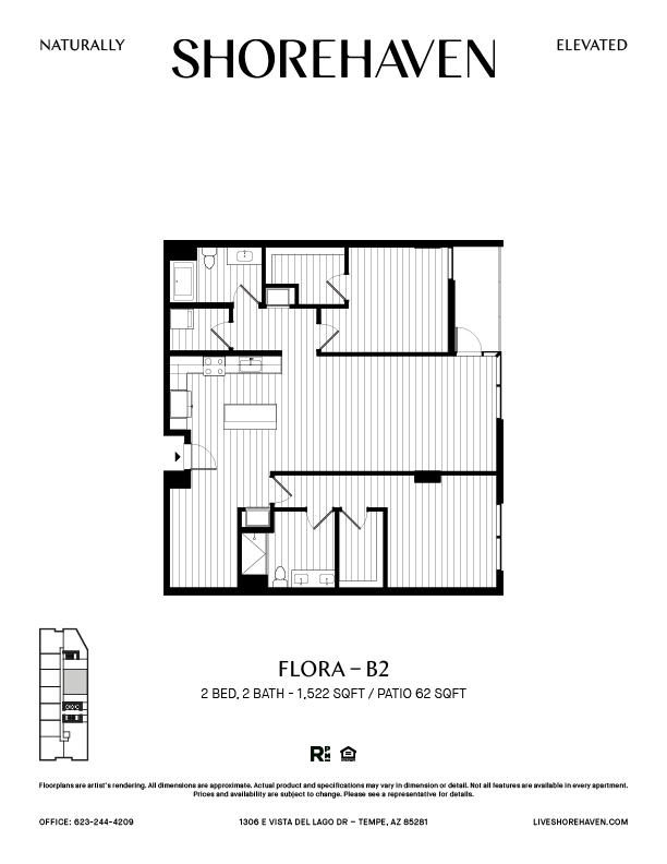 A black and white image of a floor plan for a property named Flora B2.