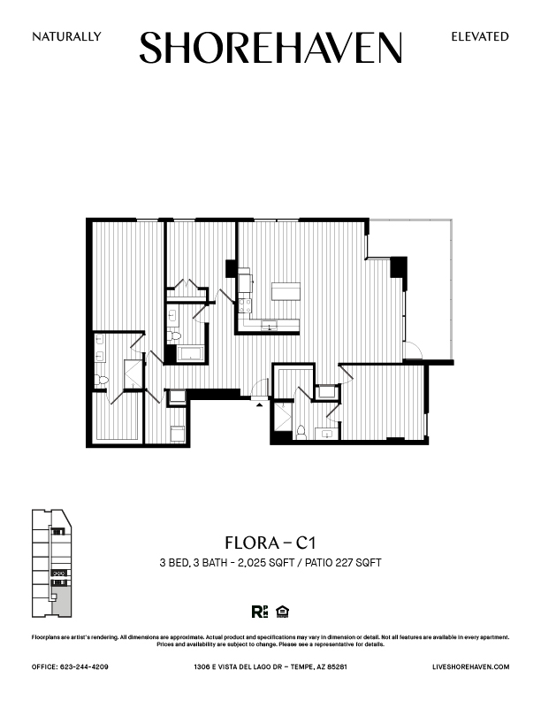 A black and white image of a floor plan for a property called Shorehaven.