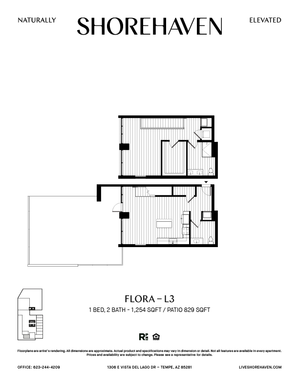 A black and white image of a floor plan for a property named Shorehaven.