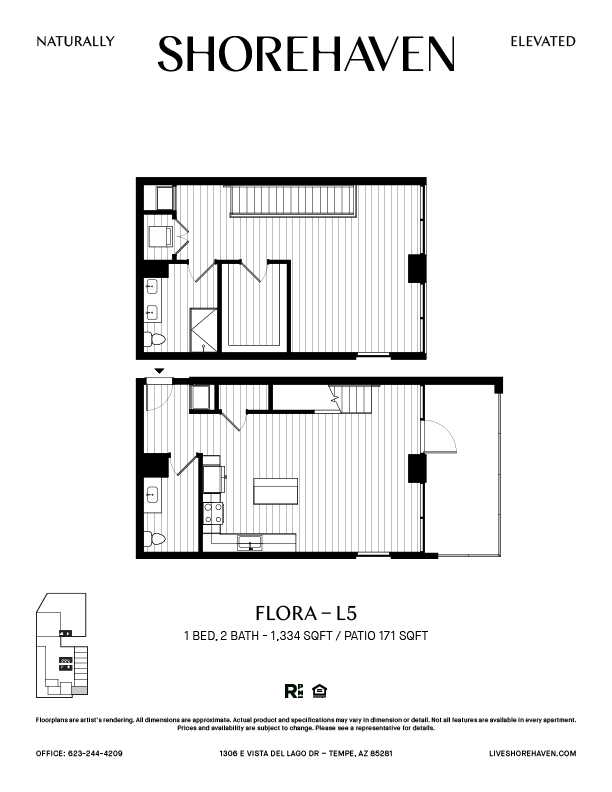 A black and white image of a floor plan for a Shorehaven apartment.
