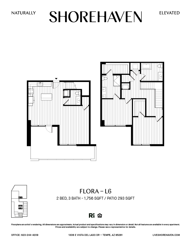 A black and white image of a floor plan for a property named Shorehaven.