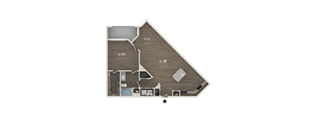 A floor plan of a house with a kitchen, living room, and two bedrooms.