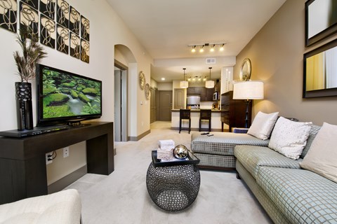 A living room with a television and a couch.