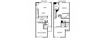 a floor plan of a house with two floors and a car garage