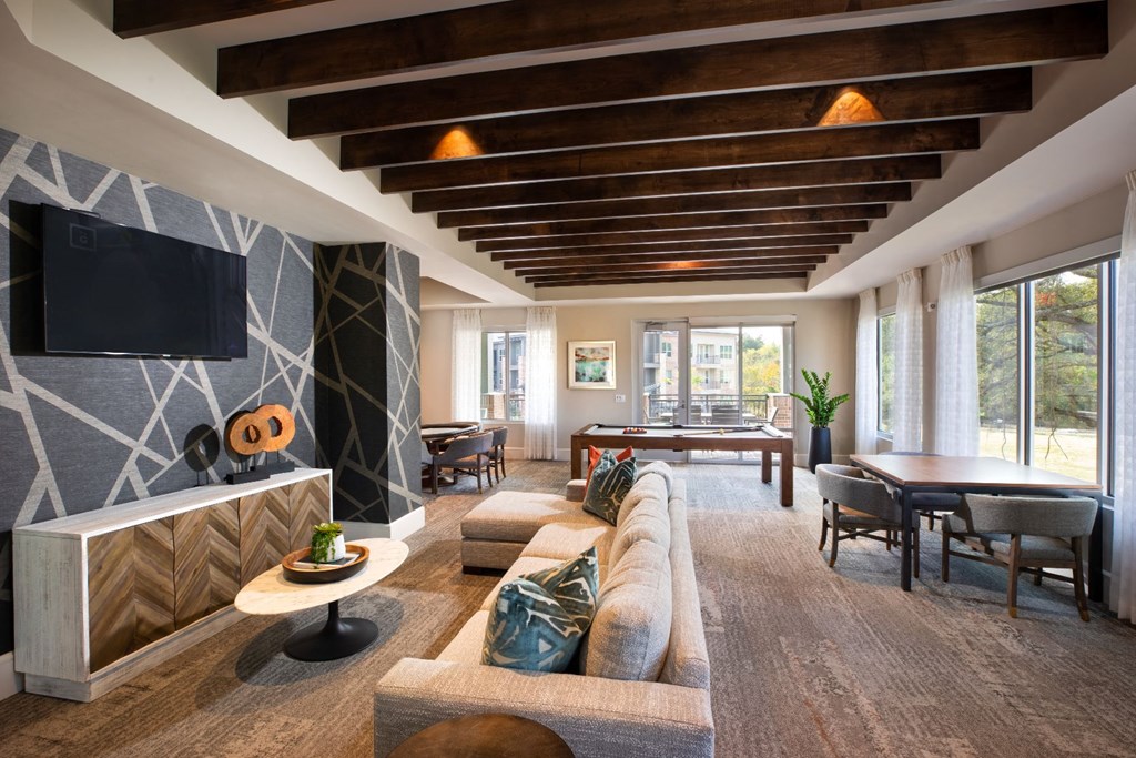 game room with massive television