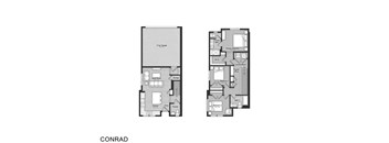 A floor plan of a house with two bedrooms and a garage.