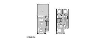 A floor plan of a Kaeleigh apartment with two bedrooms and a living room.