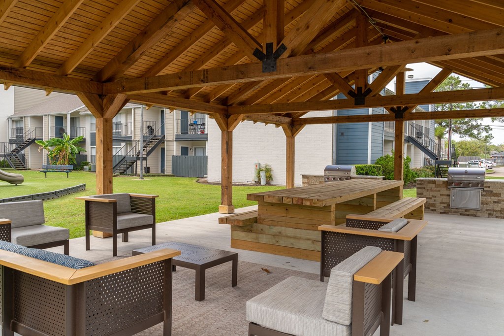 grilling and lounge area in our pearland texas apartment community