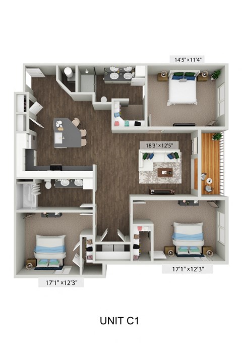 a 1 bedroom unit c floor plan  unit c apartments