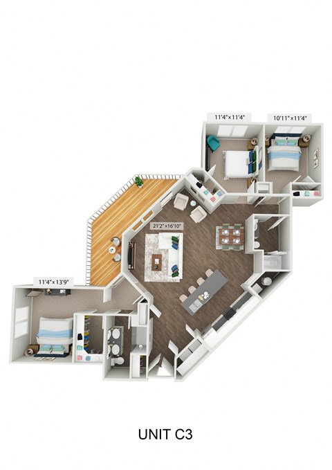 a floor plan of unit c3 of the unit c apartment building
