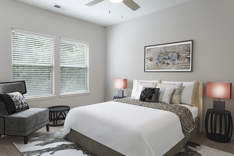 Bedroom With Ceiling Fan at Greys Harbor at Lake Norman, Huntersville, NC 28078