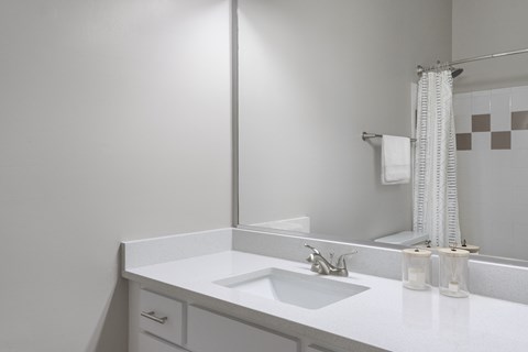 A white bathroom at Greys Harbor at Lake Norman, North Carolina