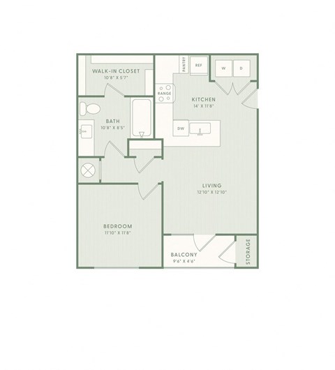 A floor plan of a house with a living room, kitchen, bathroom, bedroom, and balcony.