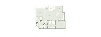 A floor plan of a house with a living room, dining room, kitchen, and two bedrooms.