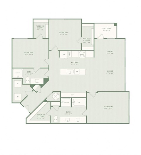 A floor plan of a house with a balcony and a dining room.