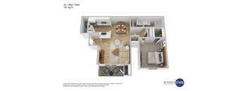 a 3d floor plan of the excelent corner apartments