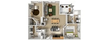 A floor plan of a house with a kitchen, living room, and dining area.