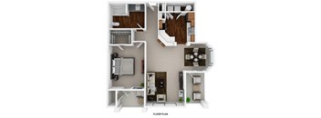 A floor plan of a house with a kitchen, living room, and two bedrooms.