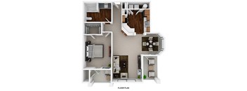 a stylized floor plan with a bedroom and a living room