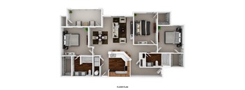 A floor plan of a small apartment with a kitchen, living room, and bedroom.