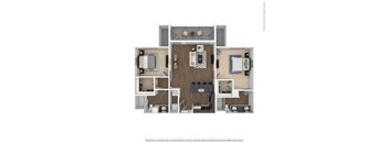 A floor plan of a house with a kitchen, living room, and two bedrooms.