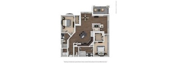 A floor plan of a house with a kitchen, living room, and two bedrooms.