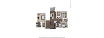A floor plan of a two-bedroom apartment with a living room, kitchen, and bathroom.
