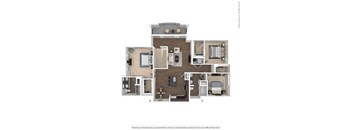 A floor plan of a two-story apartment with a living room, kitchen, and bedrooms.