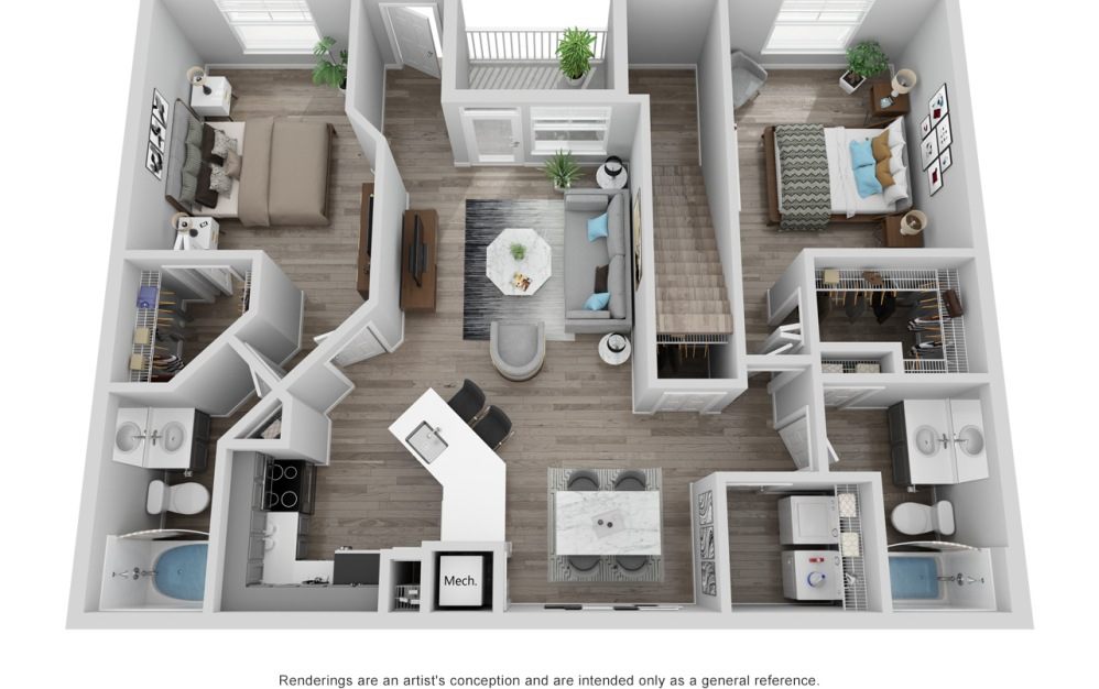 A floor plan of a house with a kitchen, living room, and bedrooms.