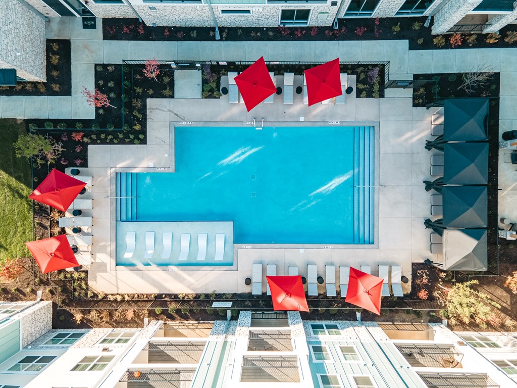 drone shot of the pool