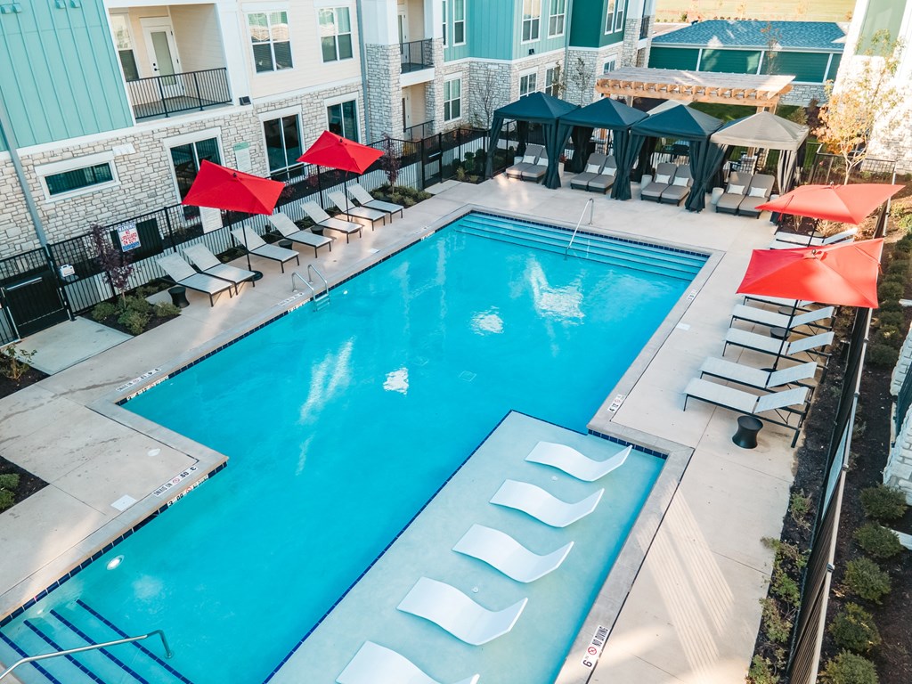 drone shot of the pool area