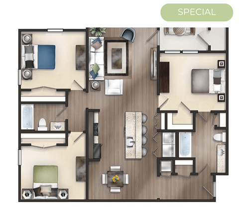 a 3d floor plan of a house with a bedroom and a living room