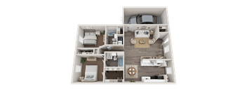 a 3d rendering of a floor plan with a bedroom